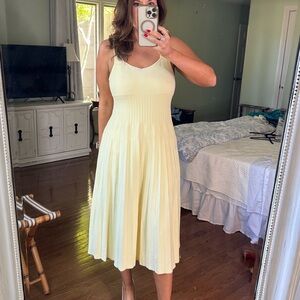 Commense Yellow Pleated Midi Dress